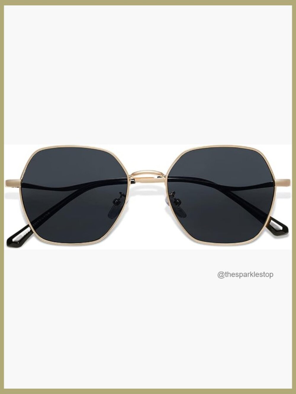 Retro Hexagon Square Polarized Sunglasses with Gold-Colored Metal Frame